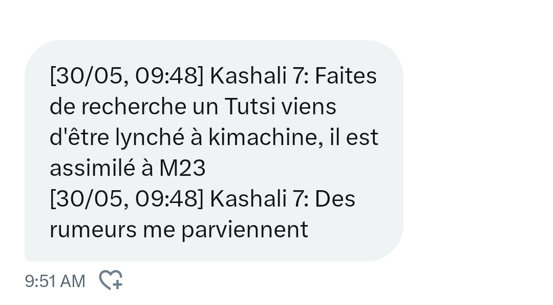 🚨🚨🚨🚨 Alerte Dans les groupes whatsapp de Goma, on Alerte qu'un homme Tutsi est entrain d'être lynché car assimilé aux M23