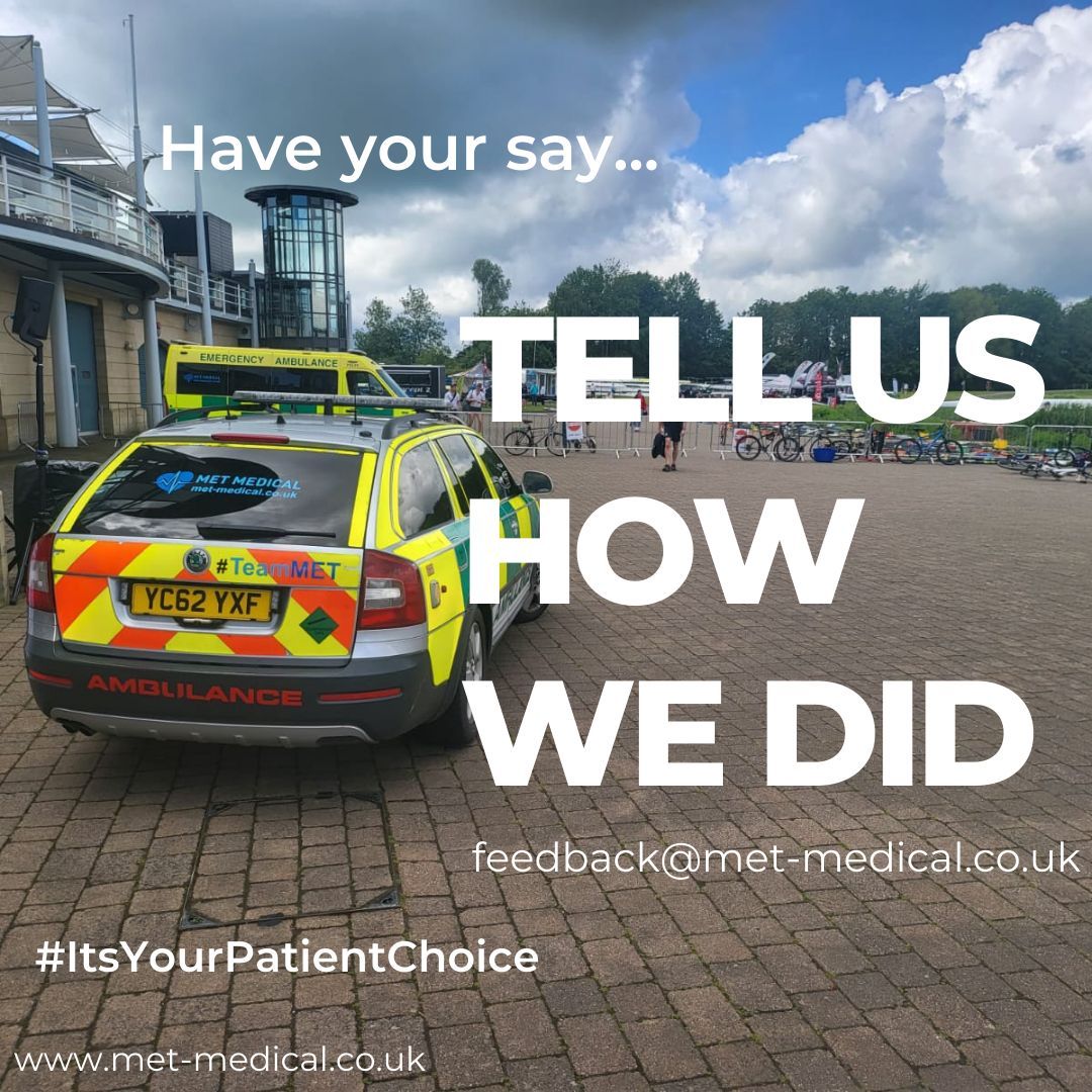 Have you used our private ambulance service recently? 

We'd love to hear from you to continue in improving the quality of the service we provide. 

#PatientFeedback #PrivateAmbulance #TeamMET #QualityPatientCare #HealthCare