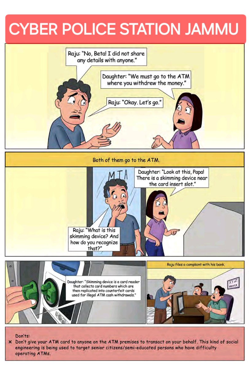 Pictorial representation of cyber crime(Atm card skimming fraud) 
Be aware and stay safe
@ZPHQJammu 
@JmuKmrPolice 
@kameshwarpuri 
@dmjammuofficial 
@JAMMULINKS