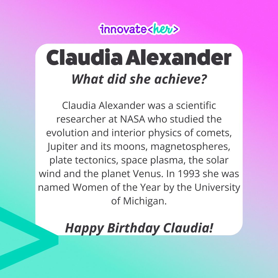 Inspirational Women in Tech: Claudia Alexander

Recognised for her scientific research at NASA with her studies of the evolution and interior physics in Space

Happy Birthday Claudia

 #WomenInTech #WomenInSTEM #InspirationalWomen #TechInnovation #WomenInScience #ClaudiaAlexander