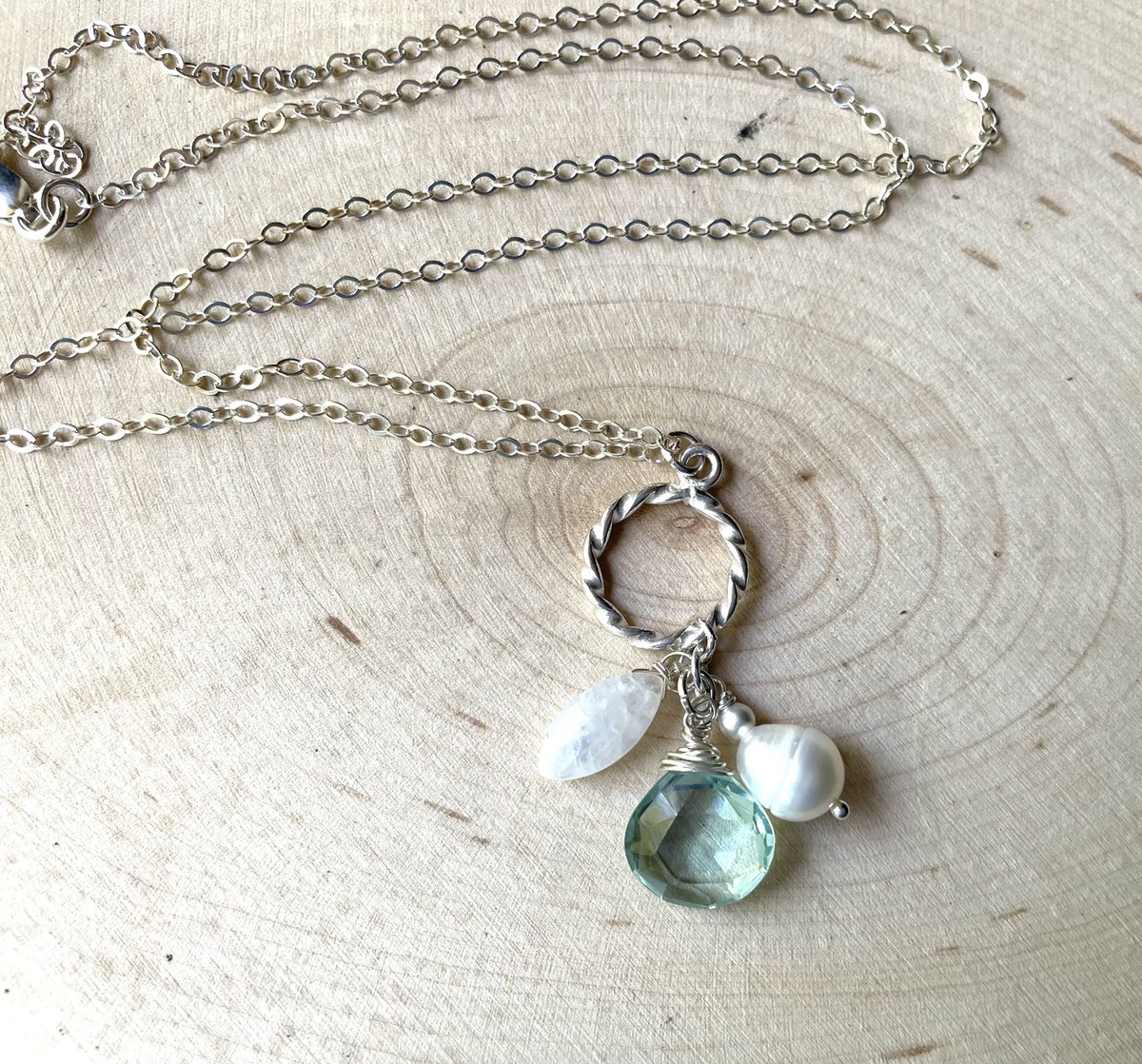 Seafoam Quartz Pearl and Moonstone Pendant Beach Inspired Necklace Nautical Gemstones on Sterling Silver Chain tuppu.net/233b0541 #Handcrafted #Jewelry trends #JemsbyJBandCompany