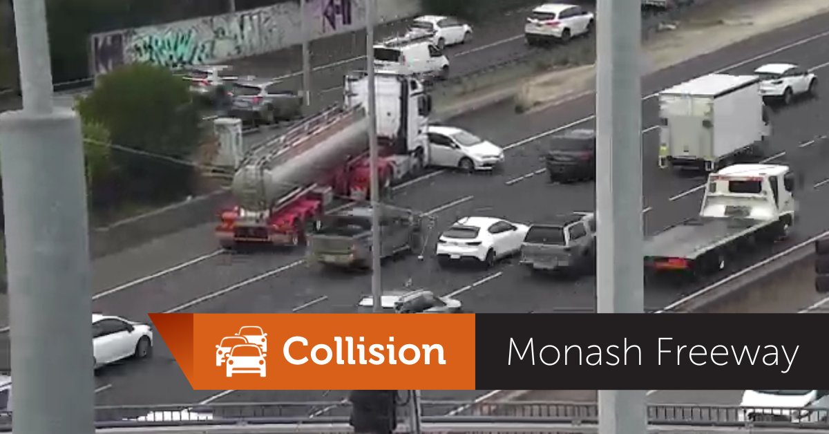 The left lane of the Monash Freeway is closed outbound at Burke Road, due to a collision. Four lanes remain open for now with the speed set at 40km/h. Please obey the overhead lane signals. Response crews on their way to assist. #victraffic