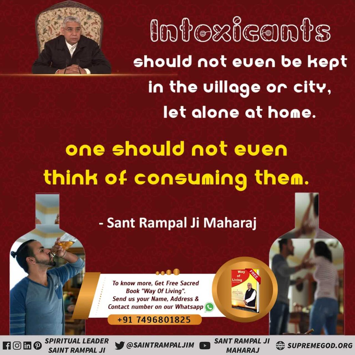 #GodMorningThursday Intoxicants should not even be kept in the village or city, let alone at home. One should not even think of consuming them. To know more must read the previous book 'Gyan Ganga'' by Sant Rampal Ji Maharaj