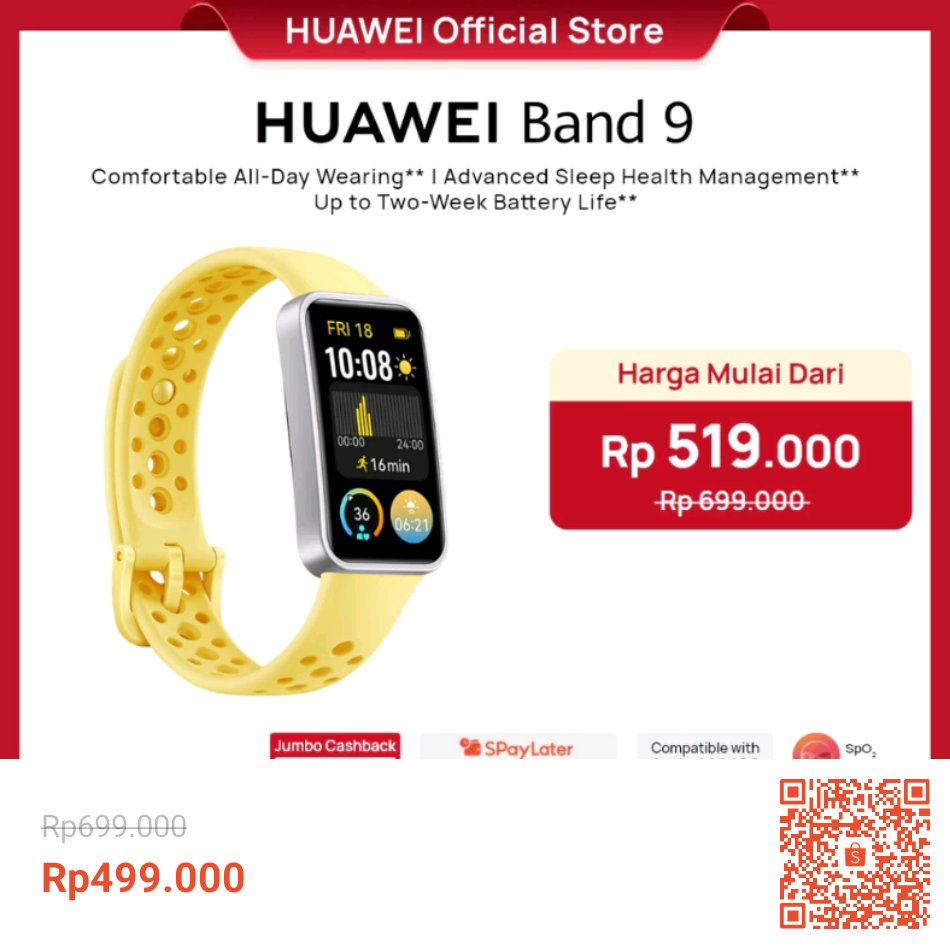 SafarazOS's tweet photo. Temukan dan dapatkan [TURUN HARGA] HUAWEI Band 9 | Smartband | Comfortable All-Day Wearing | Advanced Sleep Health Management | Up to Two-Week Battery Life | Smartwatch-like Display hanya Rp499.000 di Shopee sekarang juga! https://t.co/MtY9N0z5ib #ShopeeID https://t.co/90IHdGJMpJ