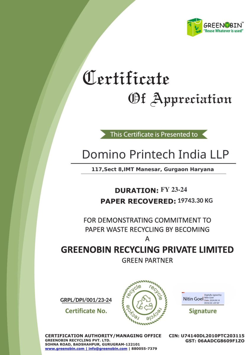 DominoIndia's tweet image. Huge news! @DominoIndia is now a Green Partner with Greenobin Recycling!    

We're dedicated to #Sustainability &amp;amp; #Recycling. Let's all work together for a greener planet!    

#PaperWaste #DominoPrintech #GreenobinRecycling #DominoDoMore