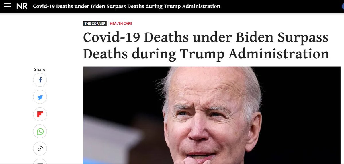 @MarkEvans7624 @_wake_up_USA More Americans died of COVID-19 under Joe Biden than #Trump. And Biden had the vaccine the whole time he was POTUS. That's a fact. nationalreview.com/corner/covid-1…