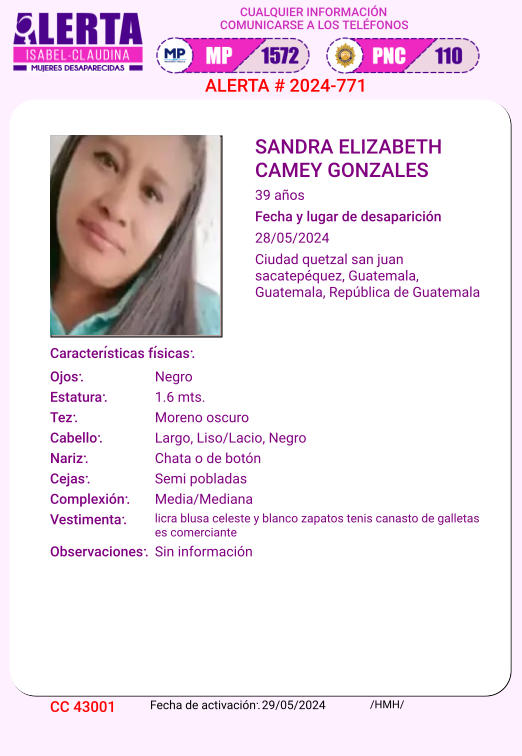 isabel_claudina's tweet photo. #AlertaIsabelClaudina
📷 Ayúdenos a encontrar a
SANDRA ELIZABETH CAMEY GONZALES
Desapareció el 28 de Mayo de 2024
Cualquier información comunicarse al teléfono  📷 1572
Gracias por difundir esta información📷 https://t.co/HuYwlhzo59