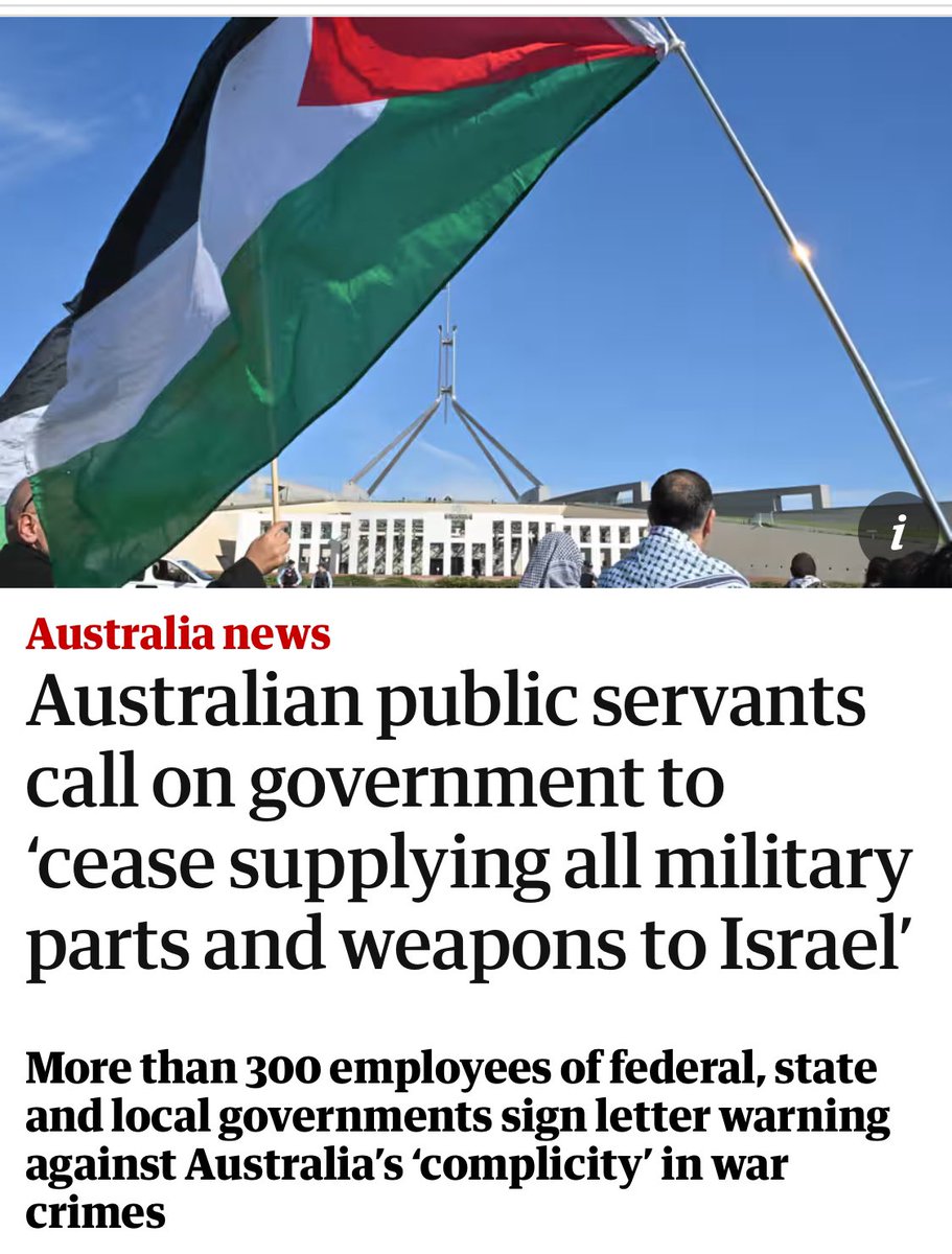This is huge. 300 public servants risk their jobs to sign open letter. “As public servants whose work is to serve our communities, it is our obligation to voice our deep concern that you are leading Australia to be complicit in an additional genocide” theguardian.com/australia-news…