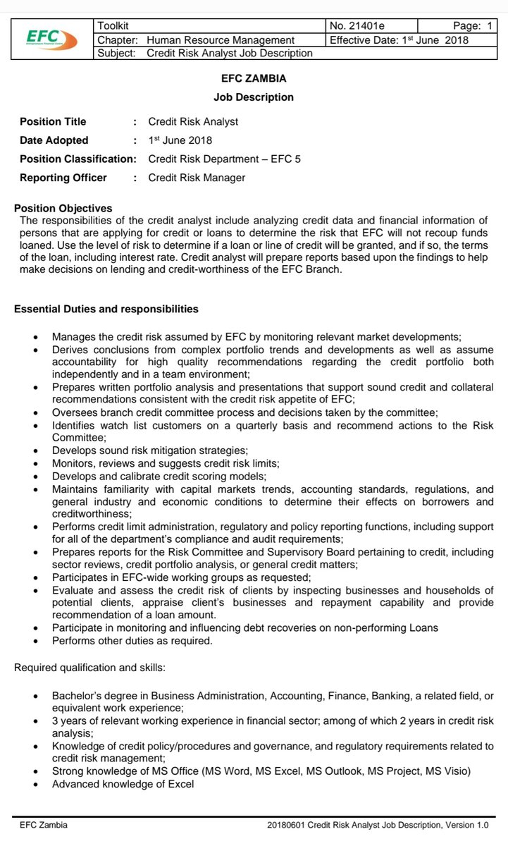 Job Opportunity.
Looking for Credit Risk Analysts. 
Share your CV if you meet the demand below.
DM for more info.