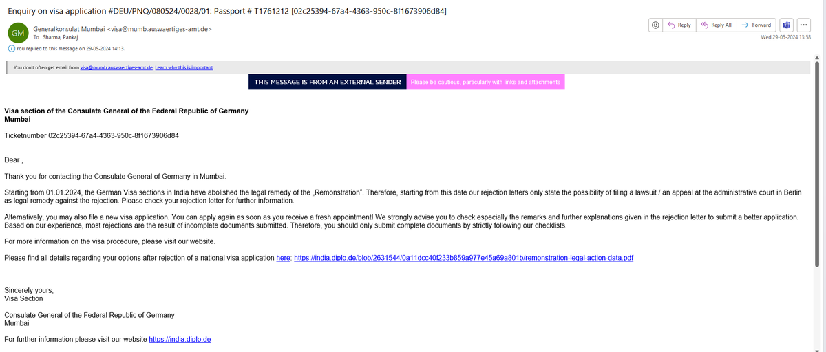 2682124's tweet photo. @vfsglobalcare team,i reached out to german consulate mumbai &amp; got this mail
Request you to let me know the reason of rejection because in your portal it is showing under process ,based on the reason i will see the scope of apply for visa again https://t.co/Z8FLswDGPI