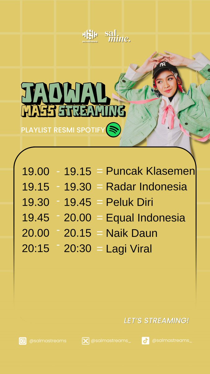 hai hai hai, jadwal streaming playlist resmi Spotify ya, semangat streamingnya!! ayoooo ugal-ugalan 😚🤟