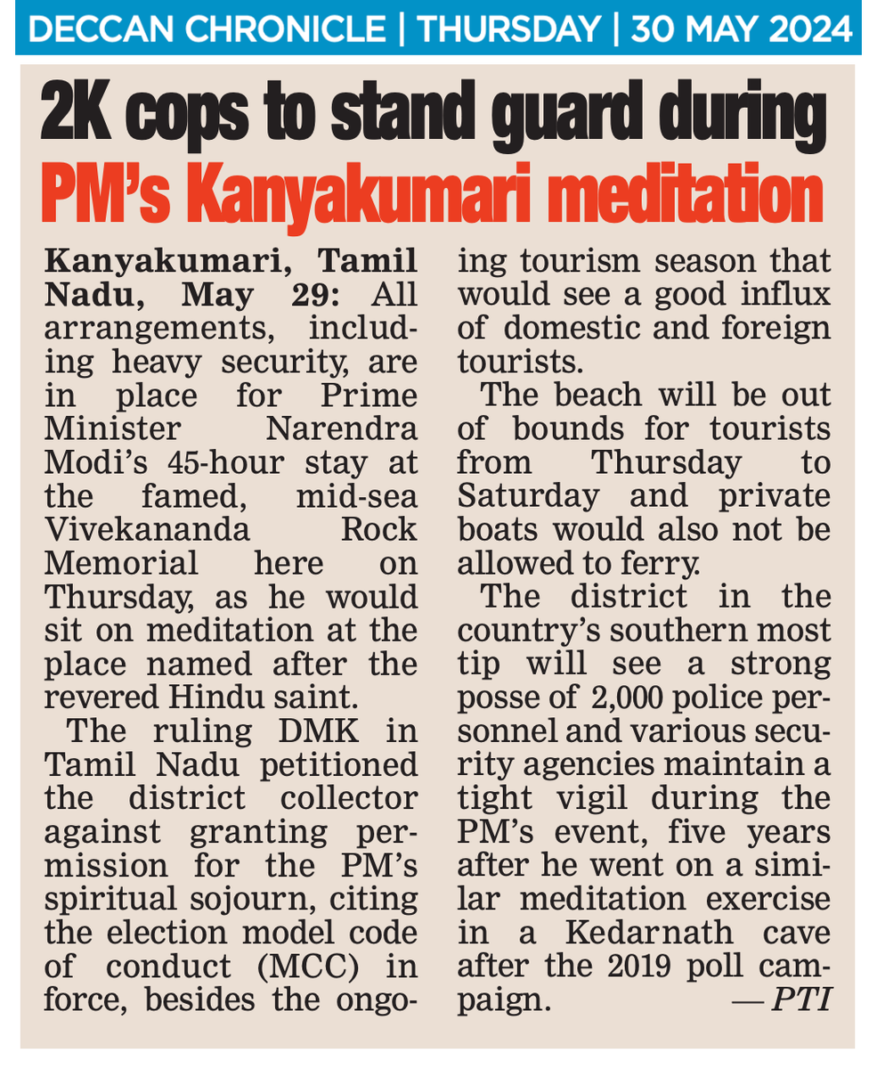 beastoftraal's tweet photo. 2,000 cops for one man's camera-facing "meditation"? I'm fairly sure that the number of fawning media folks would outnumber the cops (not including ANI's camera crew that would station itself within 2 centimeters of immaculate conception's nose). https://t.co/XEKitIAf4u