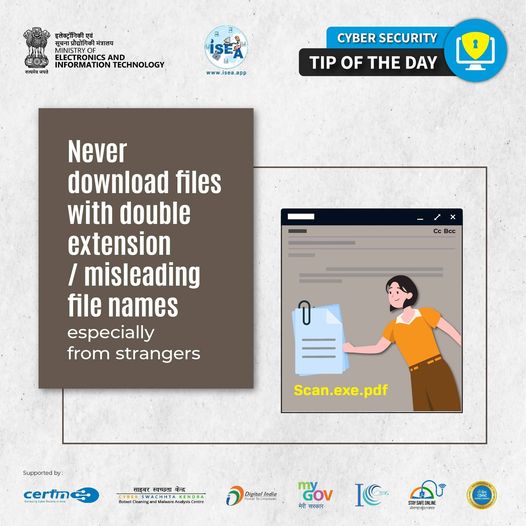Don't download files with double extension - #Download #Files #Internet #Download #Extension
#Tipoftheday #ToD #ISEA #DigitalNaagrik #CyberSecurity #MEITY
