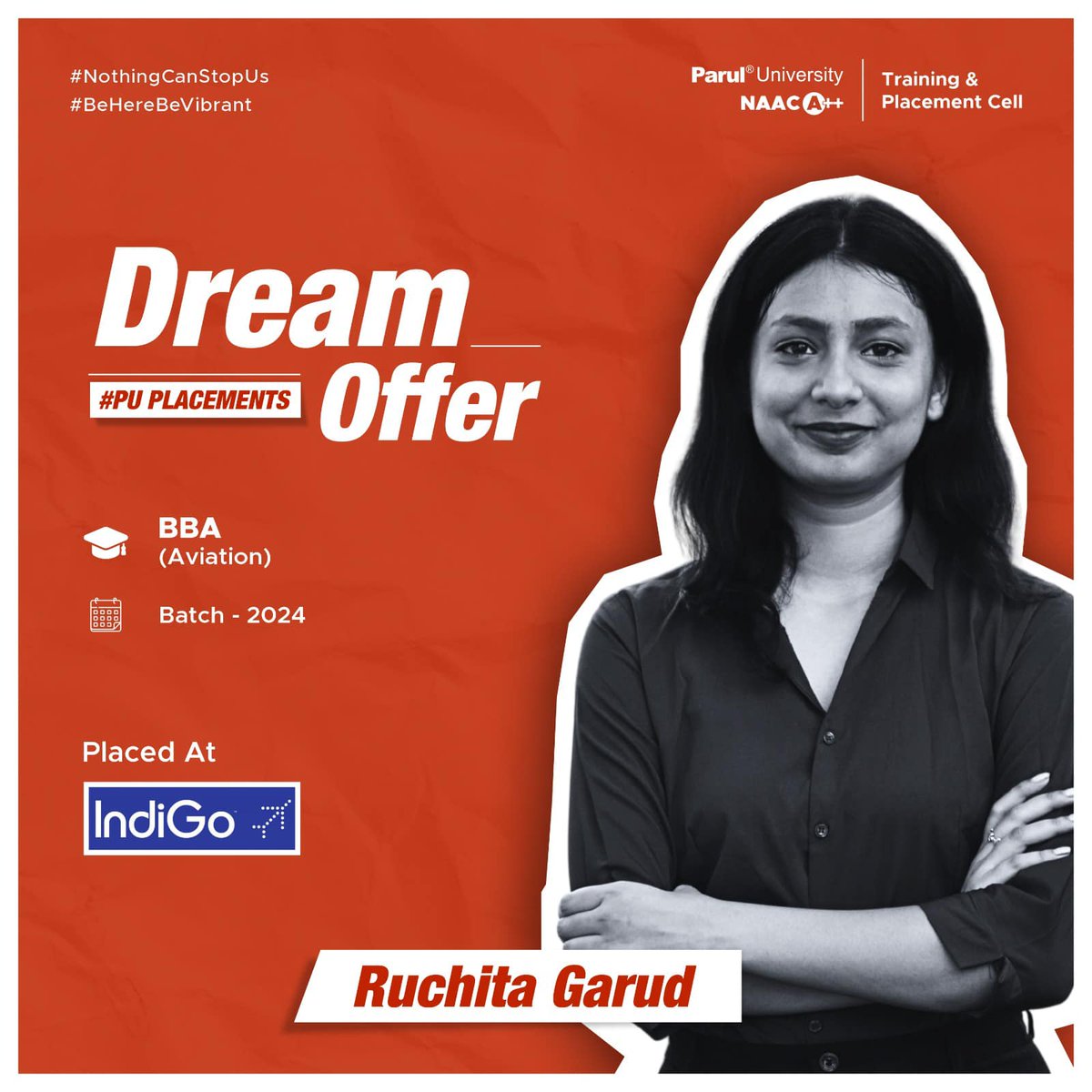 Say hello to Ruchita Garud📷📷

the newest recruit at IndiGo 📷Airlines from Parul University BBA (Aviation) batch of 2024!

📷 Ruchita, your boarding pass to success has been stamped
.
.
.
#indigo #placed #batch2024 #paruluniversity

See less