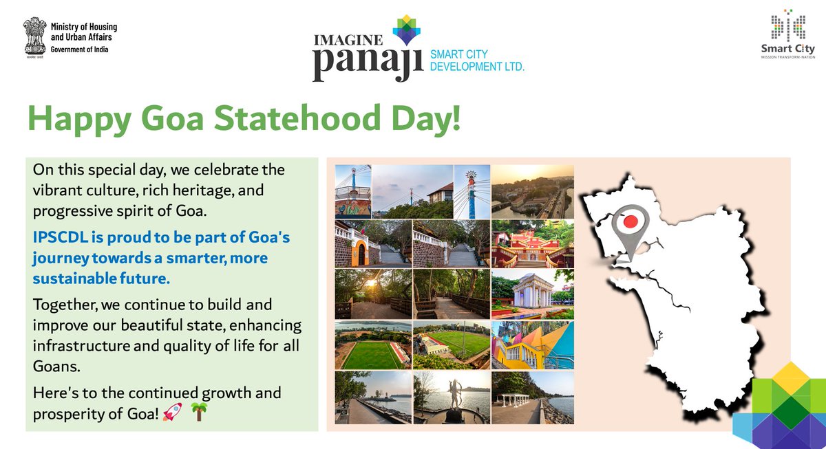 🌟 Happy Goa Statehood Day! 🌟
Celebrating Goa's vibrant culture, rich heritage, and progressive spirit. #IPSCDL is proud to contribute to a smarter, sustainable future for our beautiful state. Here's to continued growth and prosperity! 🚀🌴
#GoaStatehoodDay #SmartCity @ccpgoa