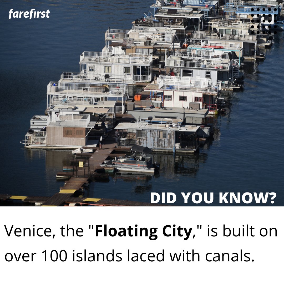 Fact of the day 🫢

Venice, the 'Floating City,' is built on over 100 islands laced with canals.

Book your flights with farefirst.com , available on Android, iOS, Website.

#FareFirst #cheapflights #travel #wanderlust #vacation #explore #travelblog #exploretocreate