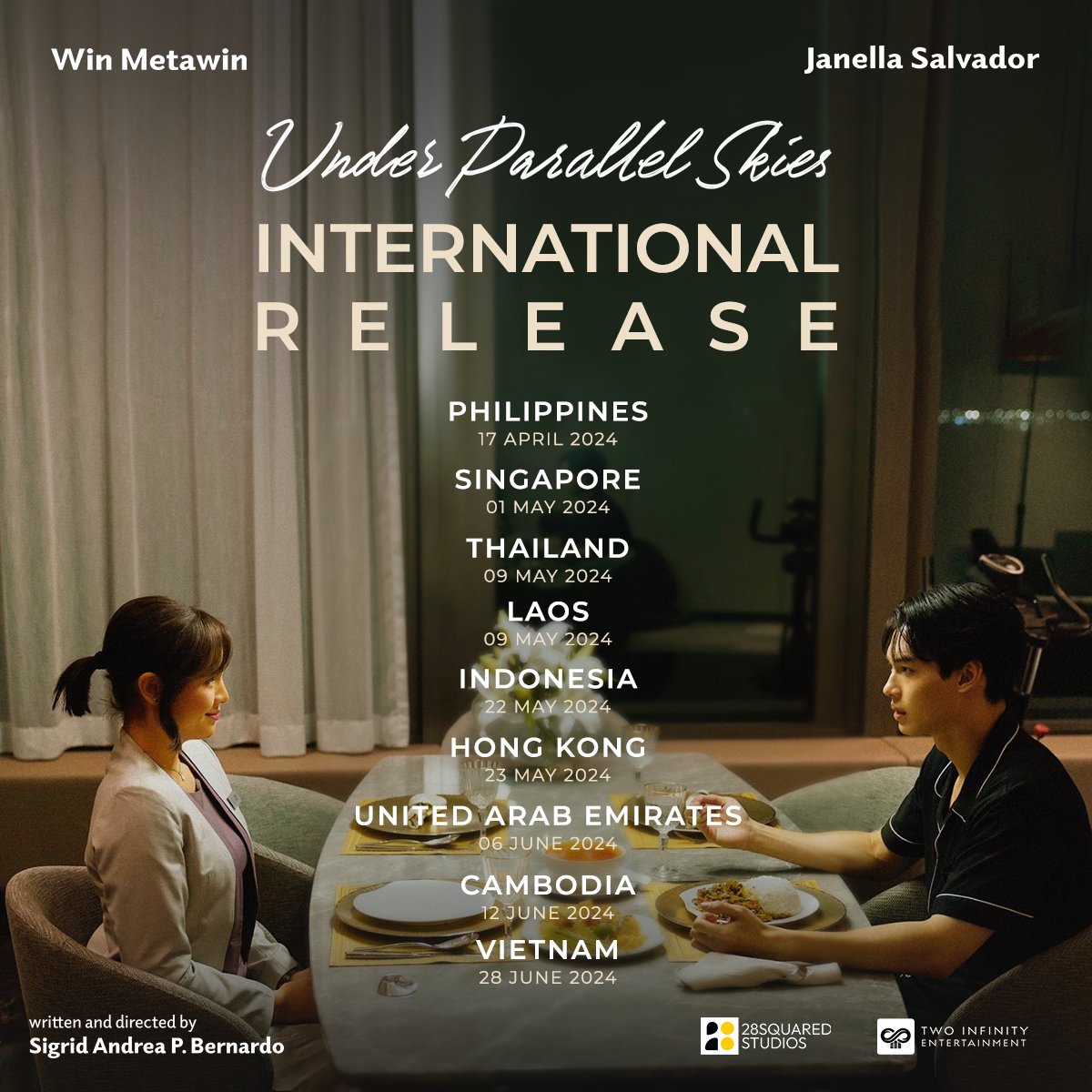 From Asia and beyond: Catch one of the most anticipated film collaborations of the year in cinemas near you. Starring Thai actor Win Metawin and Filipino actress Janella Salvador, witness a story of love, healing, and the pursuit of happiness in 'Under Parallel Skies.' Now