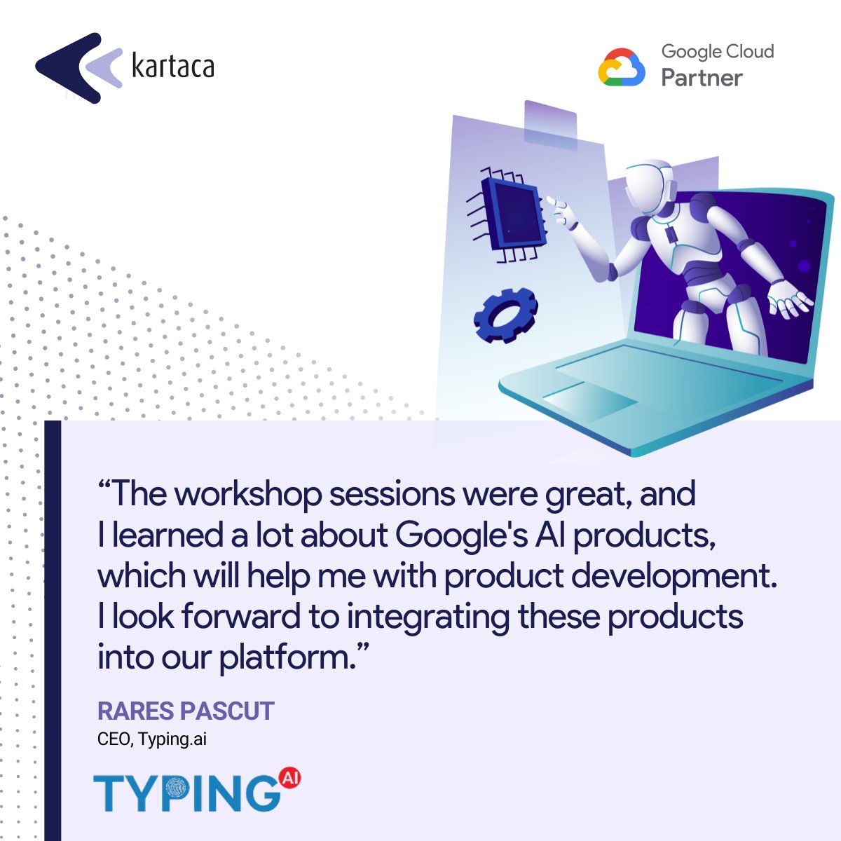 KartacaOfficial's tweet photo. We just wrapped up our two-day #GenAI workshop with the @TypingAi team! The workshop featured an in-depth exploration of GenAI on #GoogleCloud, real-life use cases and demos, and highlights from the I/O ‘24.

Interested in booking your GenAI workshop? 👉  https://t.co/fjM3ecRVng https://t.co/4URmqaBYa9