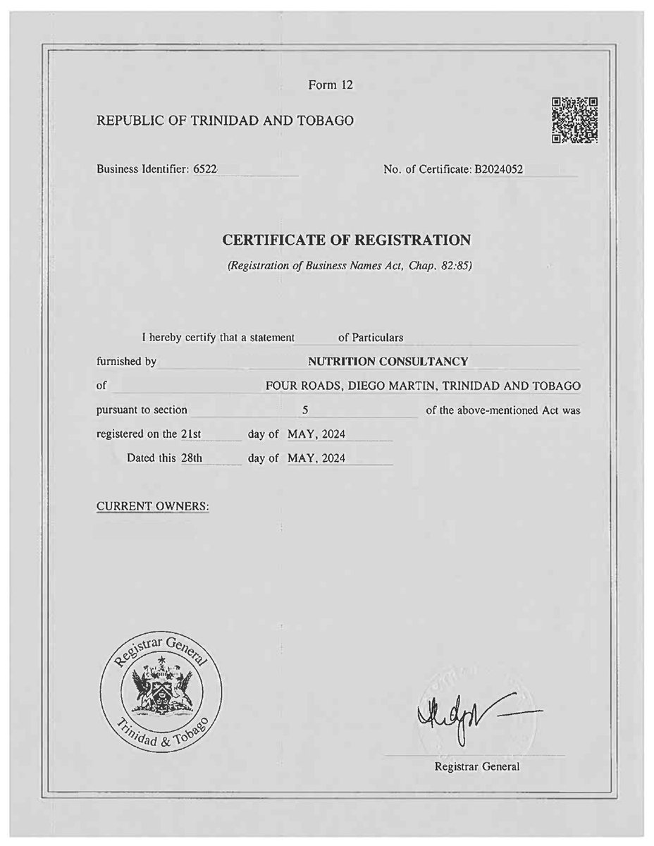 Another client collecting their business registration certificate today!

*Registration Certificate edited for privacy as per client's request*

#ctmintellectualproperty #businessprotection #annualreturns #ip #copyrightlaw #trademarks #businessregistration #trinidadandtobago