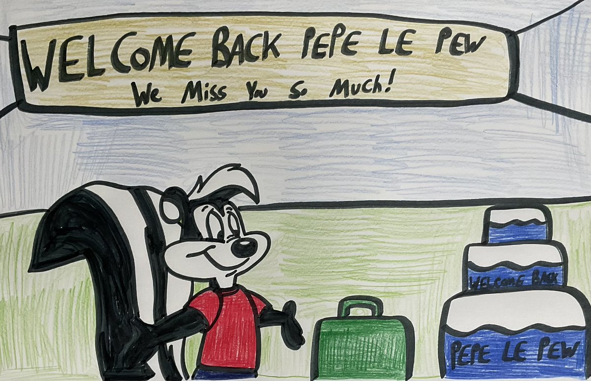 Fan Art - Welcome Back Pepe Le Pew We Miss You So Much for 3 years after hiatus! But Bugs Bunny bought a cake for him as a welcome back party! For @GregBruhl3 #FanArt #PepeLePew #LooneyTunes #WelcomeBackPepeLePew #WarnerBros #GregBruhl #Cake @LooneyTerrace