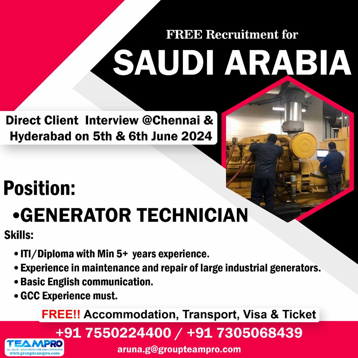 #freerecruitment #saudijobs #saudijobseekers  #generatortechnician #largeindustrygenerator #facilitymaintenance #directinterview #shortlsitingunderprogress #directinterview