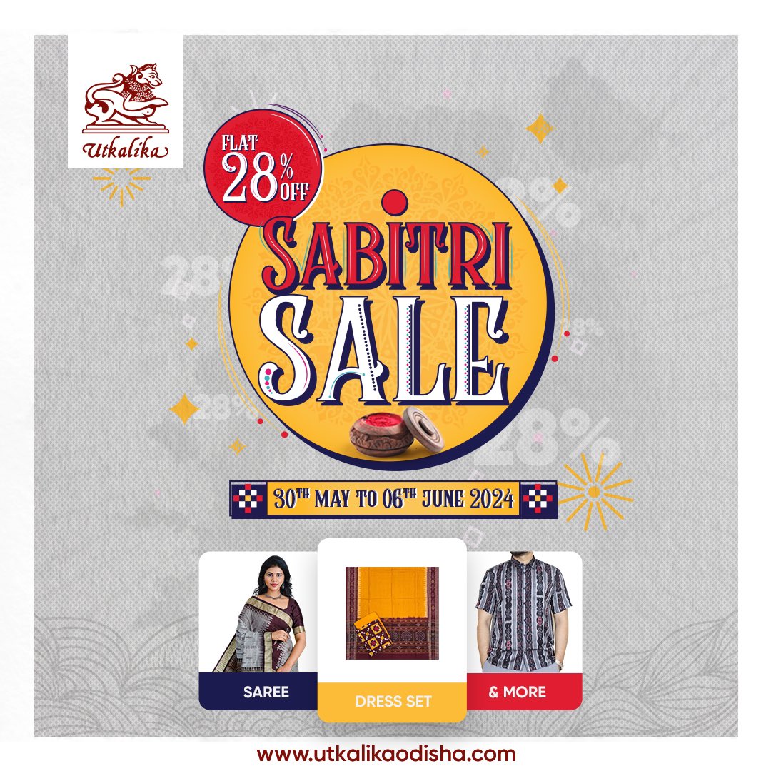 ⚡Sabitri Sale is here!⚡ All of our handloom items are now available at a flat 28% discount. 

As you all prepare for the auspicious ‘Sabitri Brata,’ we are pleased to announce the start of the Sabitri sale.  From the 30th May  to 6th of June.

Visit: utkalikaodisha.com
