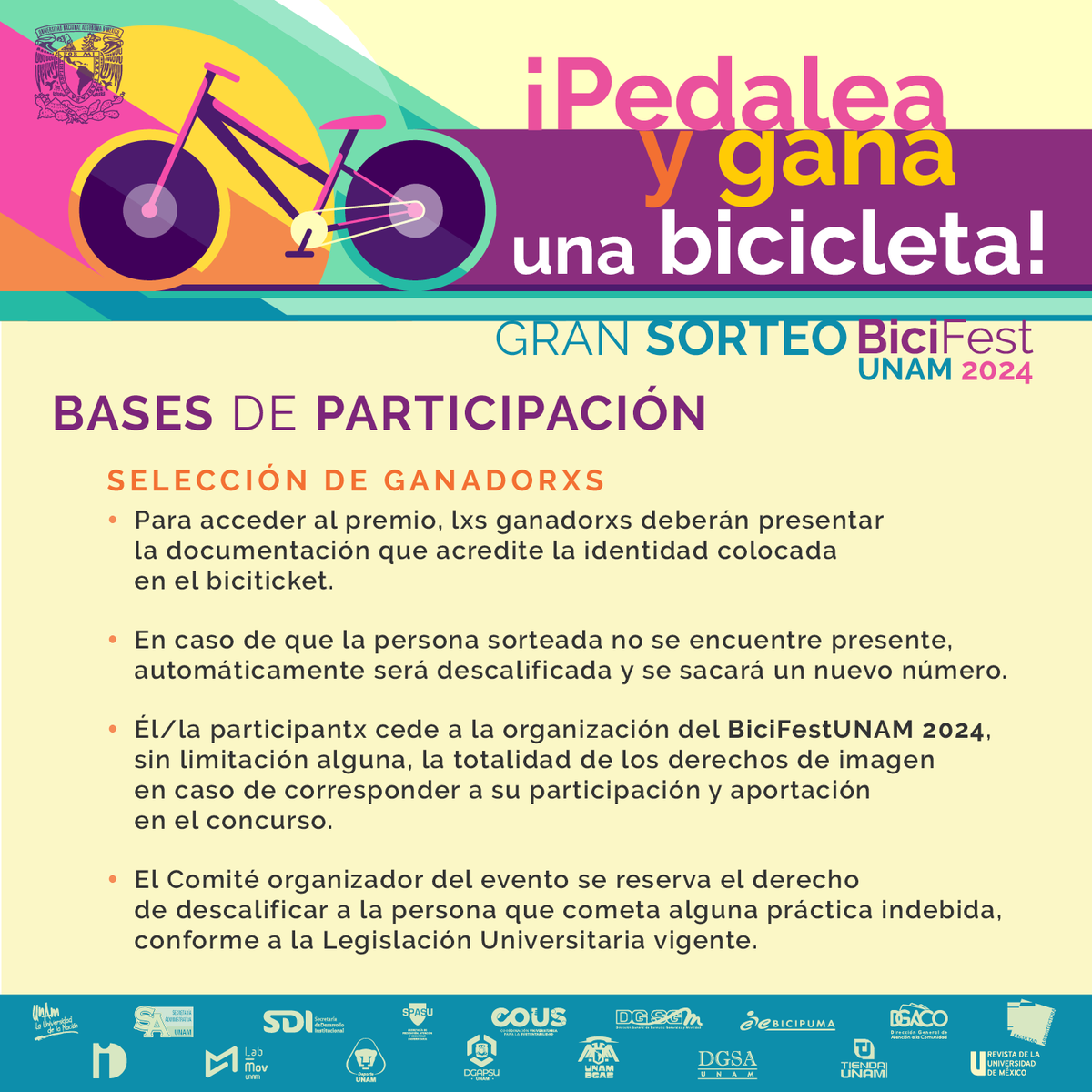 cousunam's tweet photo. Óyeme, @Comunidad_UNAM , llévame en tu bicicleta 🎶🎶🎶 🚴♀️🚴♂️🚴
#Quiero que recorramos juntos #CU el próximo 7 de junio de 10:30 a 15:00 hrs
¡Pedalea y gana una 🚲🚲🚲!
#GranSorteo #BiciFestUNAM 2024
Consulta las bases de participación 👇 https://t.co/oFjpT5yGqG