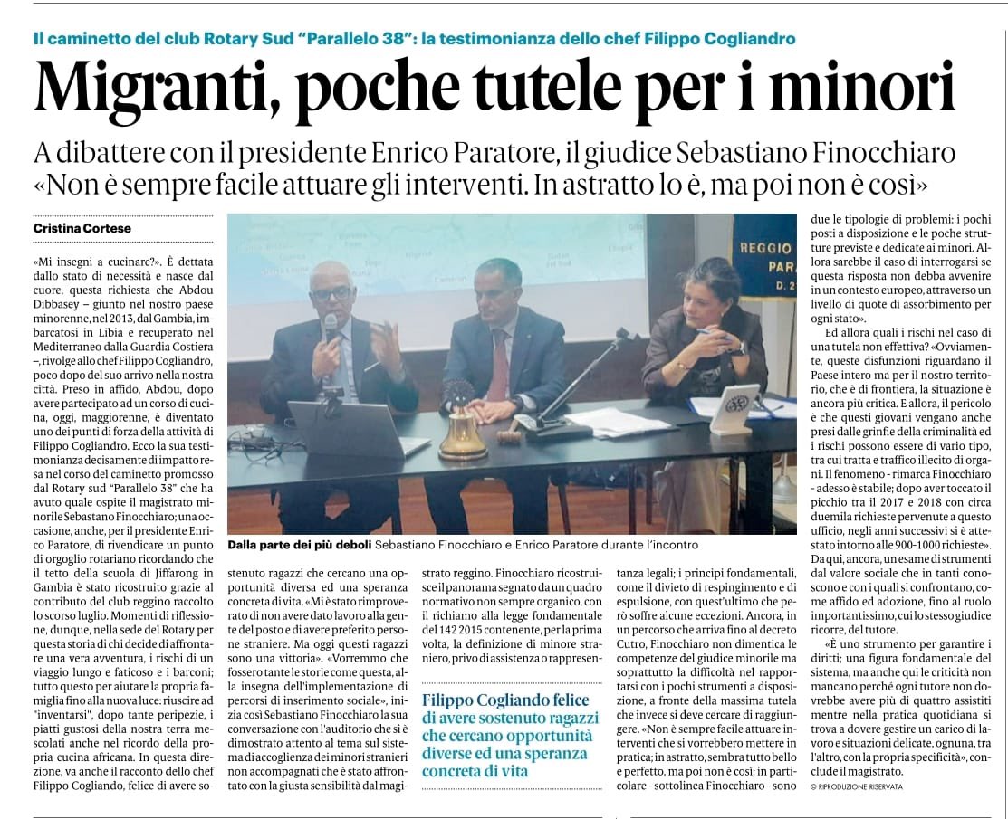 RotaryReggioSud's tweet photo. #immigrazione #minori non accompagnati ne abbiamo parliamo con il dott #Finocchiaro magistrato Tribunale per i minorenni #Rortary Club #ReggioCalabria Sud Parallelo 38 #GazzettadelSud 30.5.24 https://t.co/YrnQlXcZPD