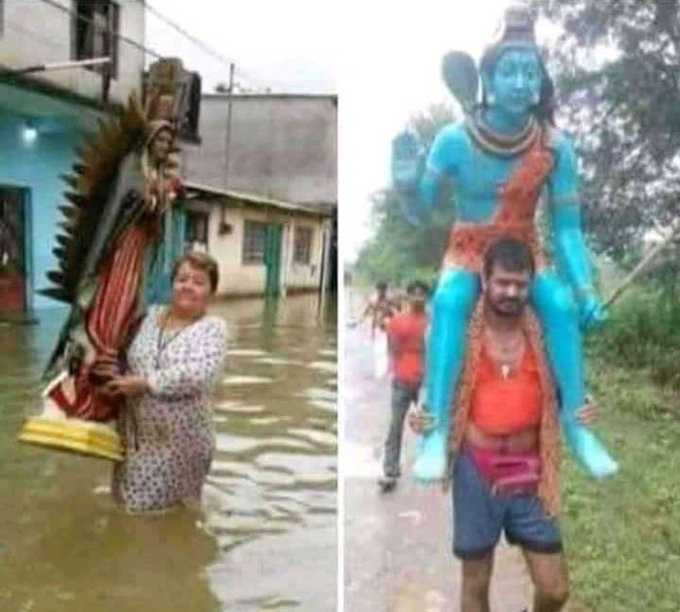 Hindu save their God from rain.