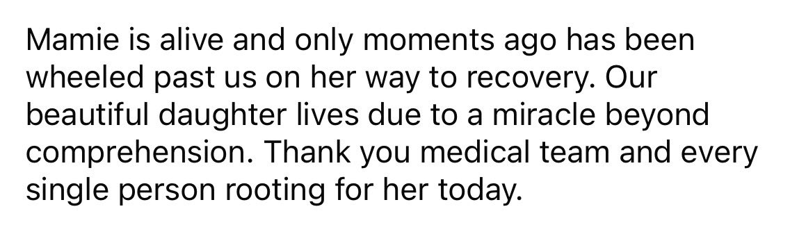 Good news! 🩷 A current health status update on #MamieLaverock from her mother just now:
