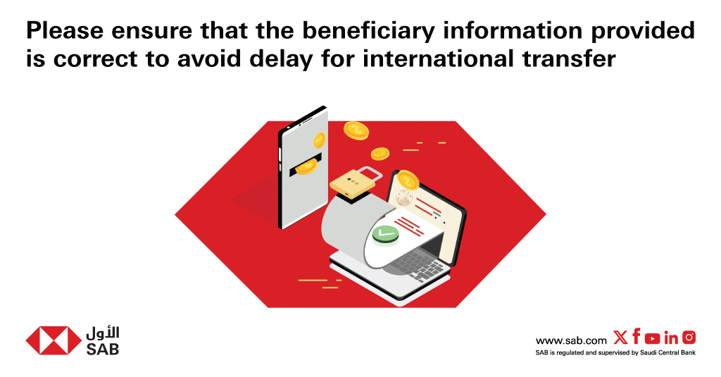 Confirming your recipient beneficiary information creates seamless international transfers with no delay!
#SAB #AtYourService