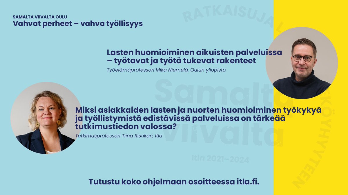 Kuinka ylisukupolvista huono-osaisuutta voidaan ehkäistä työllistymistä edistävissä palveluissa? Oulussa ollaan tekemässä jotain aivan uutta 👉 liity linjoille klo 8.30 alla olevan Teams-linkin kautta! #SamaltaViivalta @oulunkaupunki eur04.safelinks.protection.outlook.com/ap/t-59584e83/…