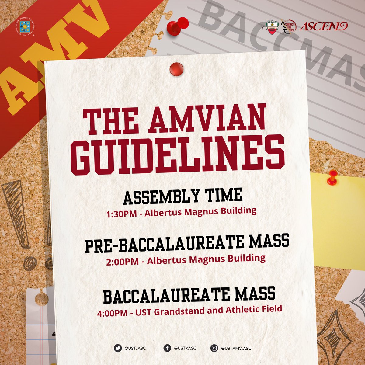 UST_ASC's tweet image. Sound the trumpets and cue the confetti!🎊

Together, let us make this Baccalaureate Mass a symphony of memories to cherish for a thousand lifetimes!  

#ASCendWithAMV
#TheBaccalaureateMass2024

Board by Halle Pula
Caption by Jalen Jean Barbosa