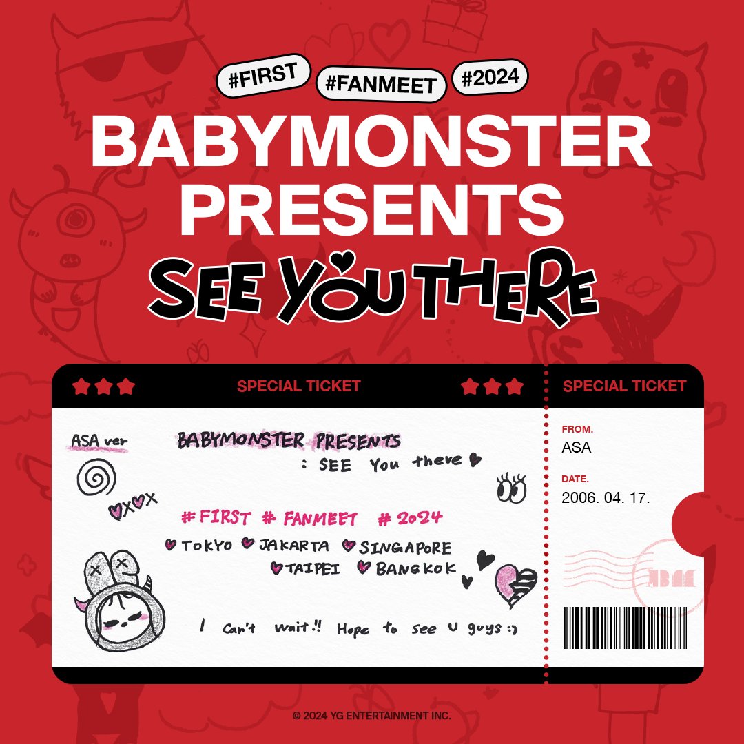 #BABYMONSTER PRESENTS : SEE YOU THERE SPECIAL TICKET🎫✨

#베이비몬스터 #BABYMONSTERPRESENTS #SEEYOUTHERE #YG