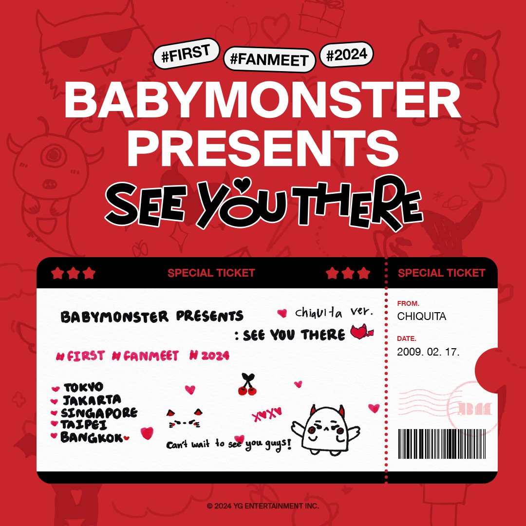 #BABYMONSTER PRESENTS : SEE YOU THERE SPECIAL TICKET🎫✨

#베이비몬스터 #BABYMONSTERPRESENTS #SEEYOUTHERE #YG