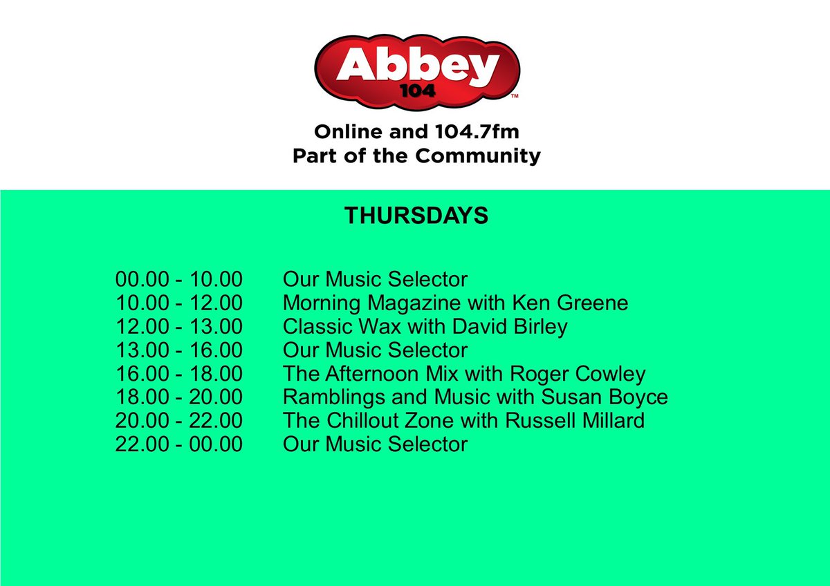 The programme schedule for Thursday the 30th of May.