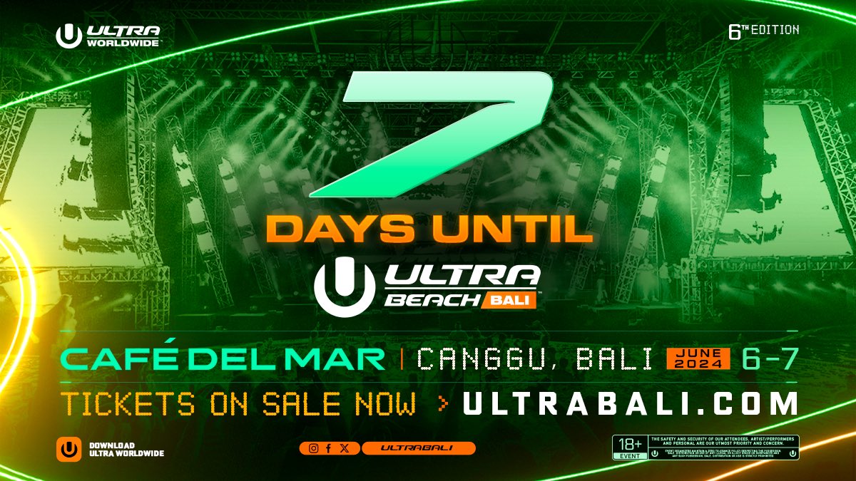 🏖️T-7 days till #ultrabeachbali! Don’t miss out - get your tickets now ➡️ ultrabali.com/tickets/2024