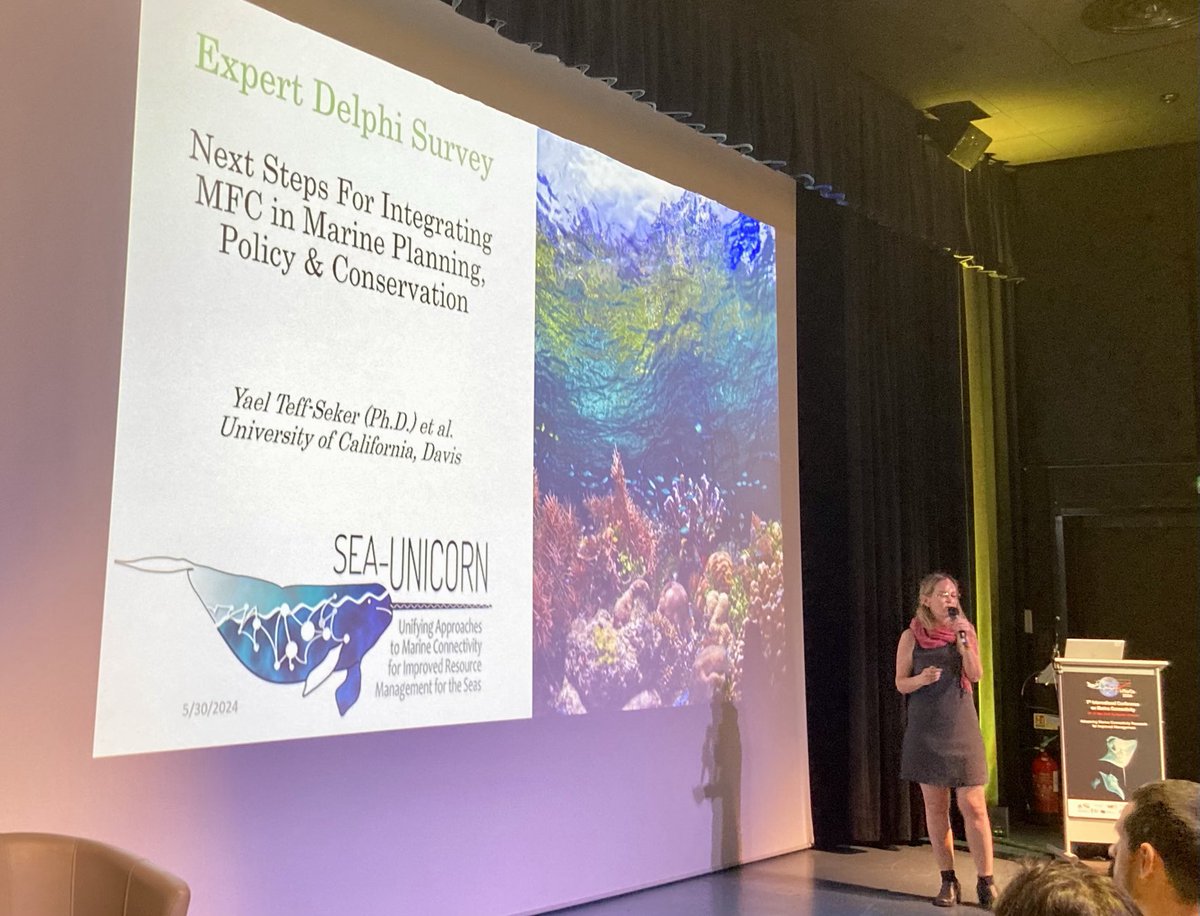 ADarnaude's tweet image. ⁦@SeaUnicorn2020⁩ working group 4 co-leader Yael Teff-Seker presenting our current efforts to envision the future of #marine functional #connectivity data integration in marine policy &amp;amp; management at the #imarco2024 conference in Montpellier.