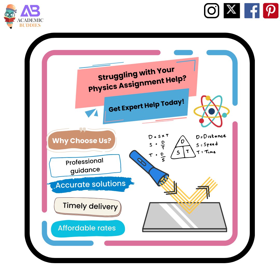 ac_buddies's tweet image. Struggling with your physics assignment? 🧪📚 Get expert help now! Our tutors are ready to assist with any topic, from mechanics to quantum physics. Boost your grades and understand complex concepts with ease. #PhysicsHelp #StudentSuccess #AssignmentHelp