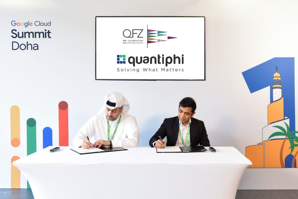 Quantiphi's tweet photo. In a landmark moment at the @googlecloudsummit #Doha,  @Quantiphi announces our expansion into #Qatar!🌟
Our new tech hub, in partnership with #QatarFreeZones, will drive #AIInnovation and #DigitalTransformation.
https://t.co/OwAFNrJNRT
#GoogleCloudPartners #QuantiphiXGoogleCloud https://t.co/7z1YhaXEvD