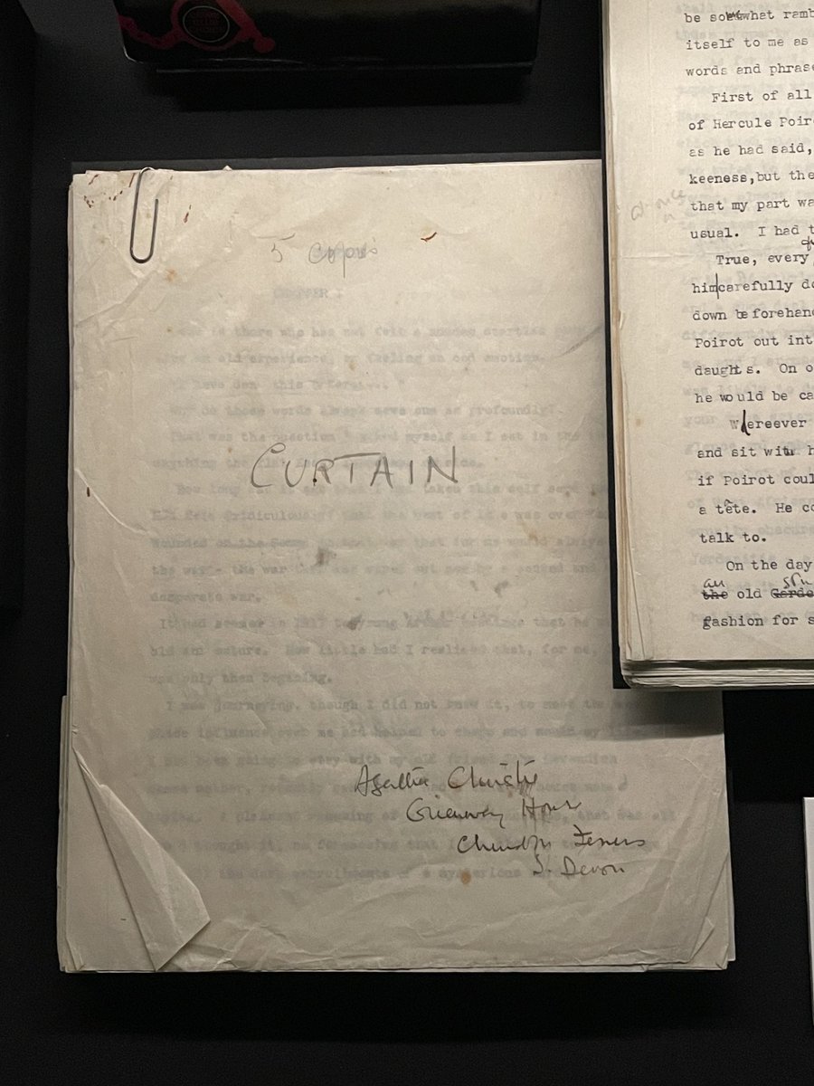 Manuscript of novel in which Poirot dies. in Cambridge university library’s fascinating Detective Fiction show. Kept in drawer 40 years: Agatha Christie didn’t want him living on after her own death. ⁦@theUL⁩ ⁦@CamUniLibrarian⁩