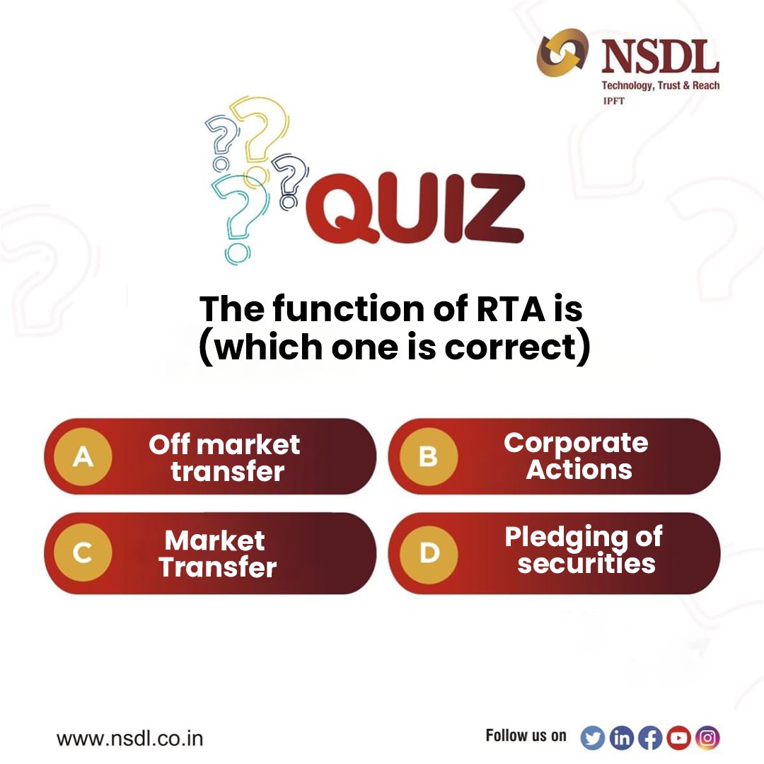 #Contest alert-Win prizes every week! To enter the quiz leave the correct answer in the comments below and stand a chance to win exciting prizes Checkout the comments to enter👇 #NSDL #quiz #SurakshitSamajhdarAtmanirbharNiveshak #capitalmarket #investment #invest #finance