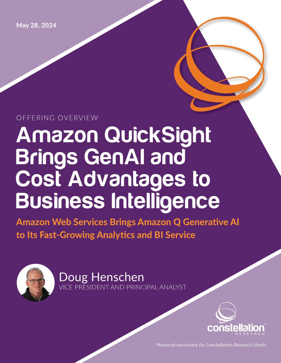 .@Amazon QuickSight Brings GenAI and Cost Advantages to Business Intelligence constellationr.com/research/amazo… @constellationr’s @DHenschen provides an in-depth look at Amazon Quicksight, identifies key differentiators, examines functional capabilities and more..