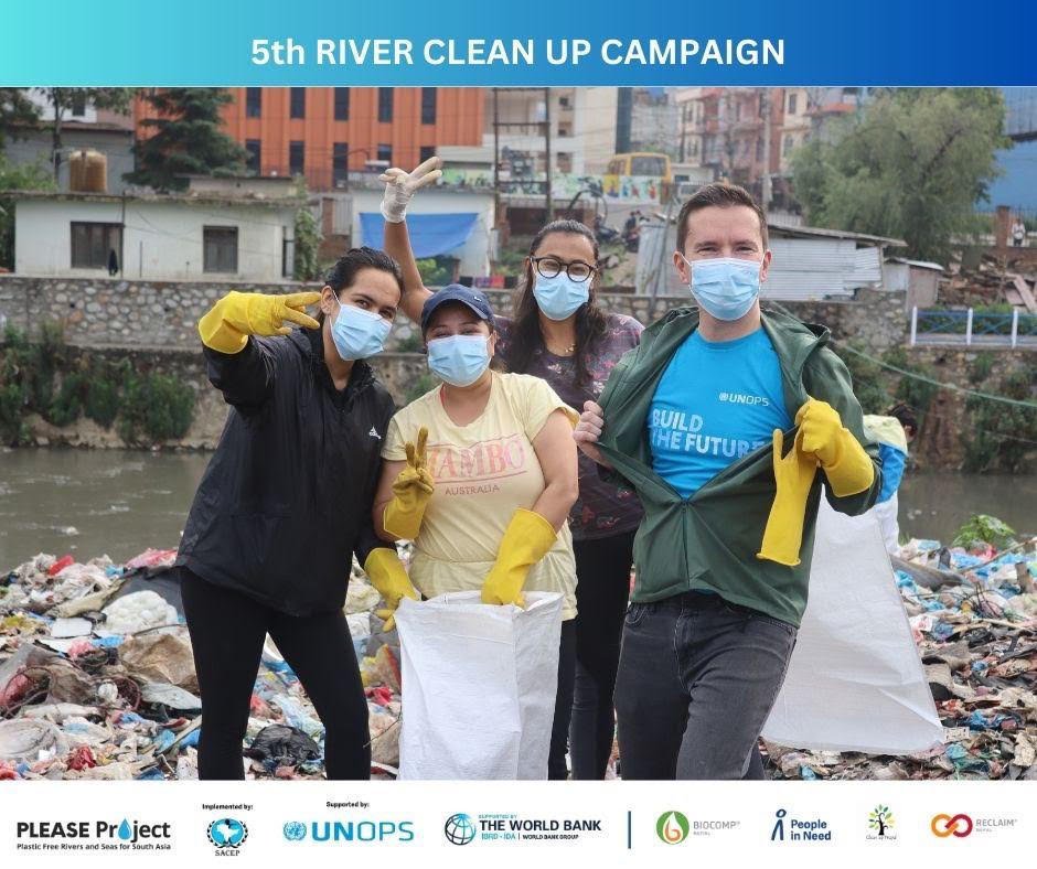 UNOPS_Nepal's tweet photo. Ahead of #WorldEnvironmentDay, UNOPS Nepal Team took part in a #neighborhoodcleanup. We joined an initiative by @BiocompNepal River+ project's 5th #RiverCleanup campaign near Balkumari Suspension Bridge Lalitpur, & jointly collected 5025 kg of waste.
#PLEASEProject
@sacep_org https://t.co/TZWhs36dTC