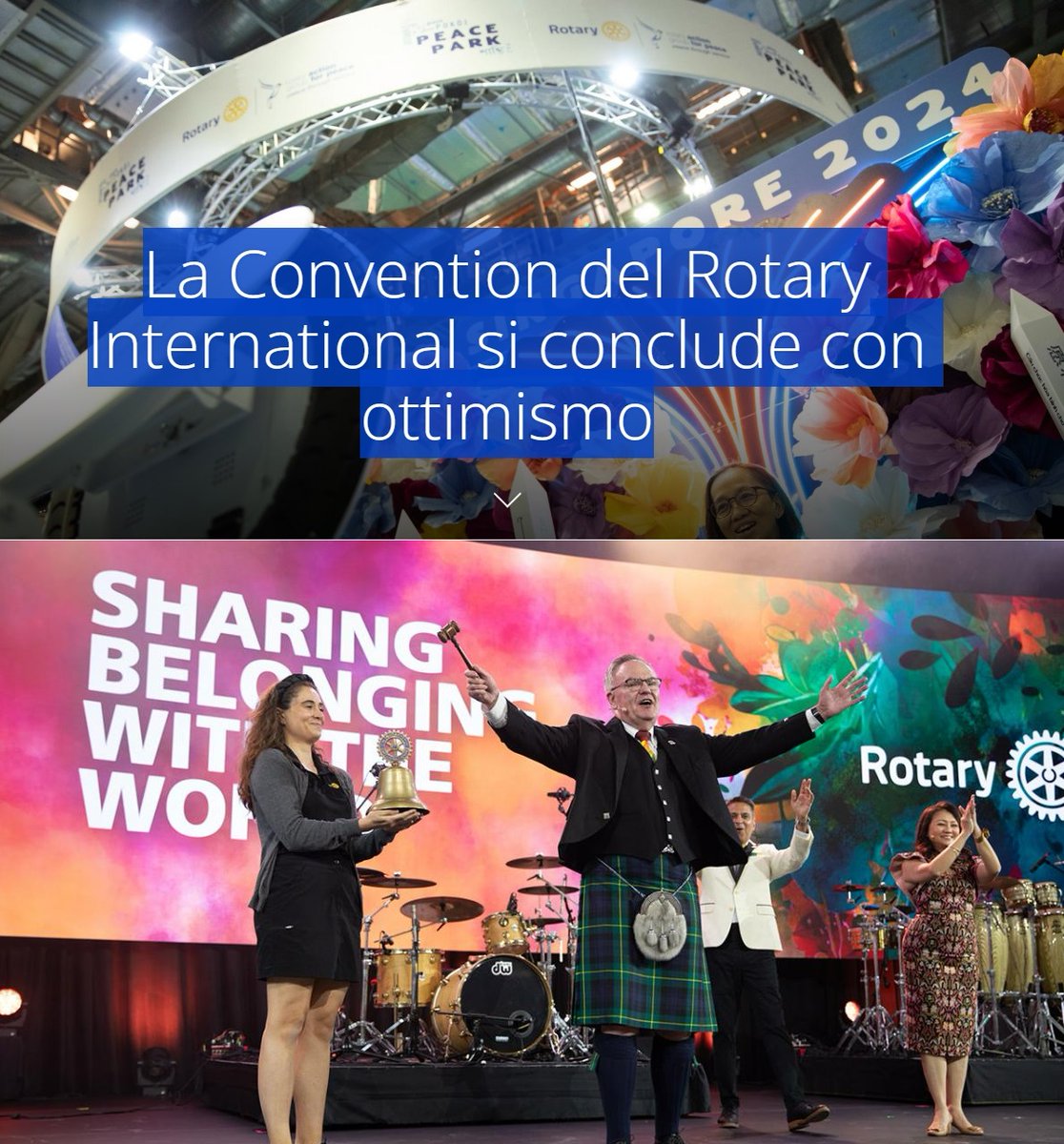 La Convention #Rotary24 del @Rotary a Singapore si conclude con ottimismo! Messaggi di pace, speranza e progresso, anticipazioni per la Convention #Rotary25 a Calgary, Canada, ispirano i partecipanti. #CreiamoSperanzaNelMondo

Approfondisci ➡️ on.rotary.org/3yBRMYV