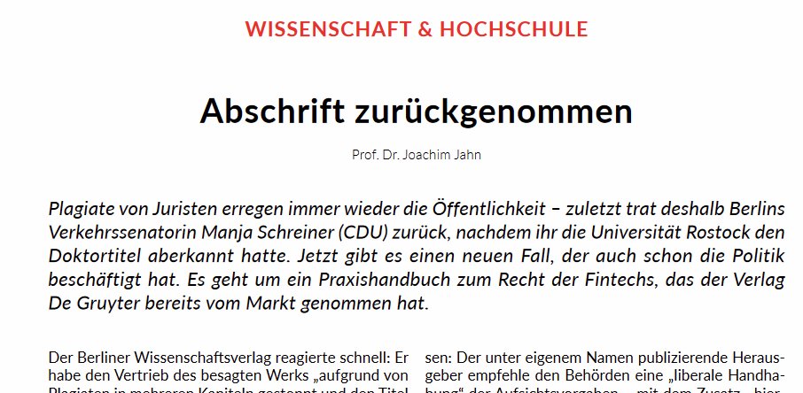 #Plagiate bei einem großen Fachverlag -- juristisches Fachbuch #zurückgerufen

(mein Bericht für #NJW_aktuell -- nur in Print)

<a href="/beckonlinede/">beck-online</a> <a href="/CHBeckRecht/">Verlag C.H.BECK Recht</a>