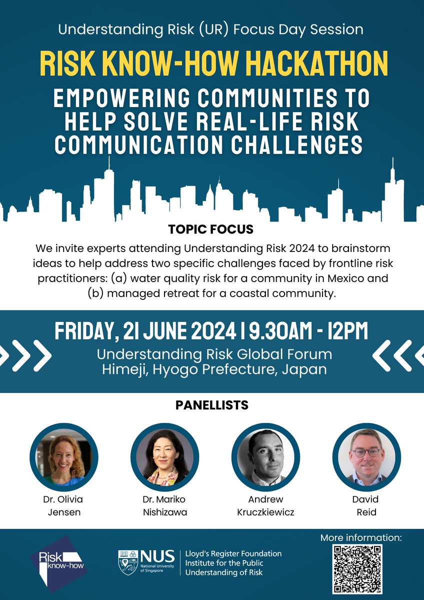 If you're attending #UR24, join us on 21 June for the Risk Know-How Hack where we invite participants to brainstorm solutions to two prevalent issues faced by frontline risk practitioners. 

More information:
ipur.nus.edu.sg/event/risk-kno…

About the conference:
forum.urpartner.io/event/bc848bef…