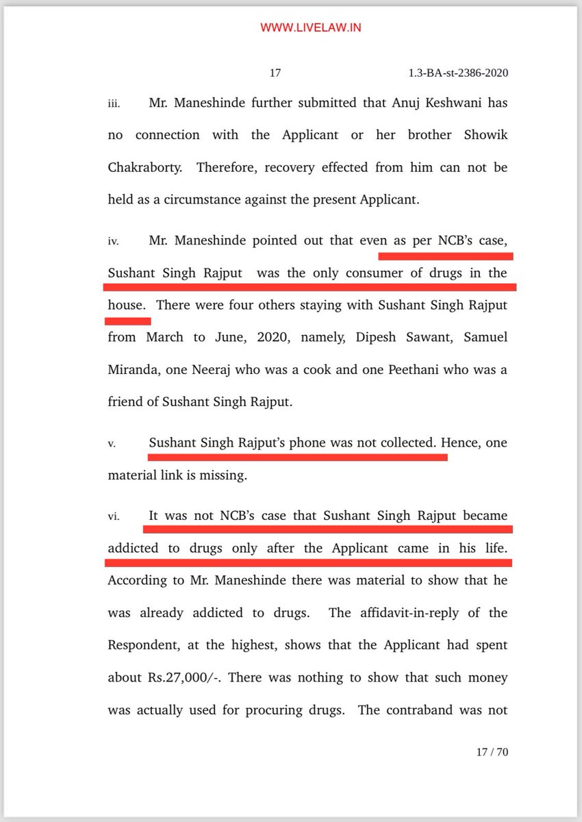 NCB Challenge RC Bail In SC

When a deceased isn’t there to defend?

“As per NCB's case, Sushant Singh Rajput was the only consumer of drugs in the
house.”

“It was not NCB's case that Sushant Singh Rajput became addicted to drugs only after the Applicant came in his life.”