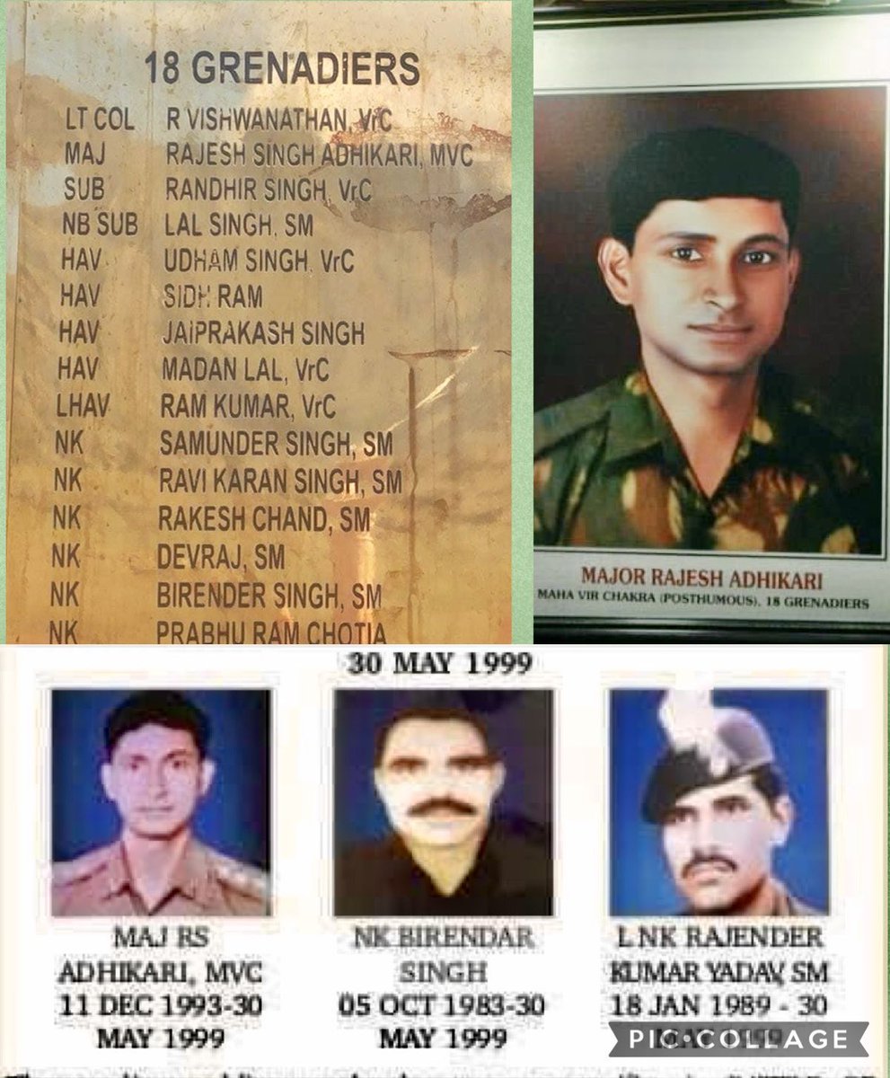 Leading from front He n his team assaulted enemy bunkers at the hostile peak n braved the treacherous mountainous,freezing terrains at #Tololing Homage to Gallant who came home wrapped in TRICOLOUR on May 30, 1999. MAJOR RAJESH SINGH ADHIKARI MAHAVIR CHAKRA 2 MECH/18 GRENADIERS