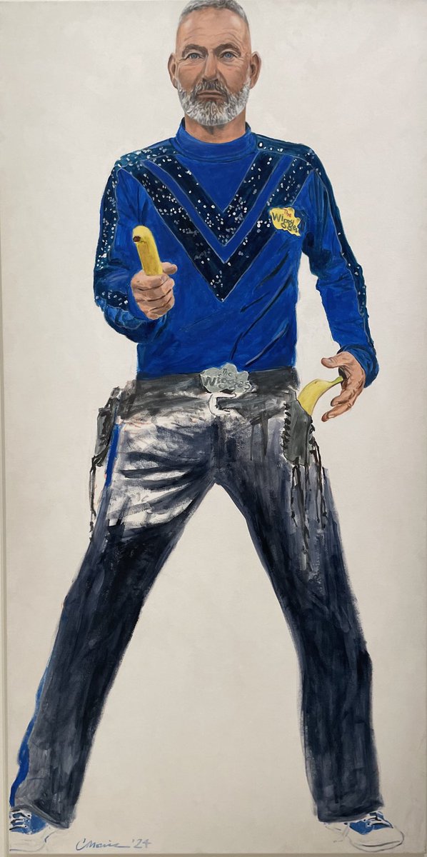 Beware the armed Wiggle. Camellia Morris’s take on the Blue Wiggle makes the #Archibald Finalists. Winner announced next Friday.